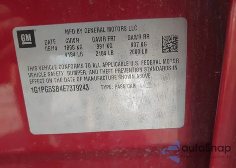 2014 Chevrolet Cruze Ltz из США, поврежденный, VIN 1G1PG5SB4E7379243